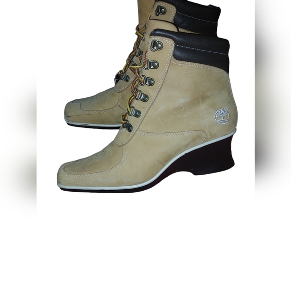 Timberland tie up suede leather square toe wedge boots women’s size 7 - Picture 2 of 15